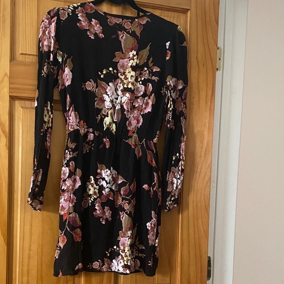 Lulus In Bloom Black Floral Long Sleeve Wrap Mini Dress - Picture 7 of 10